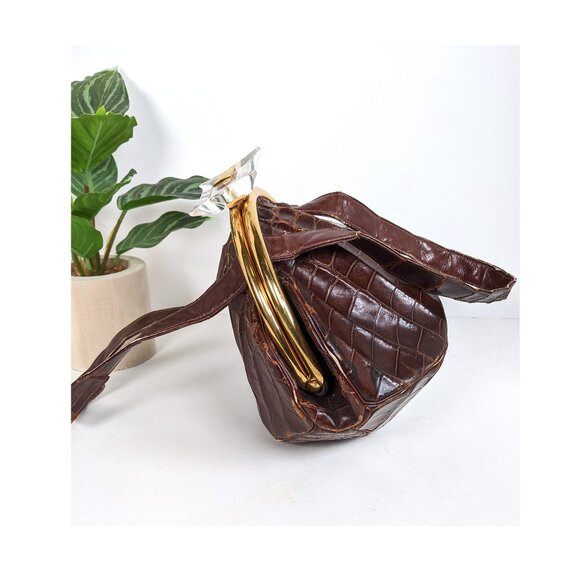 1930s 40s Rosenfeld alligator handbag with very unique bakelite clasp - Picture 9 of 11